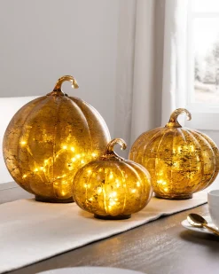 Glowing Glass Pumpkins - Set Of 3