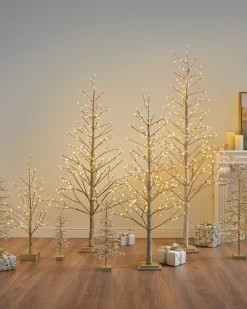 Lit Champagne Glitter LED Trees