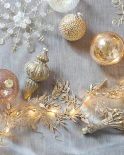 Lit Glitter Leaf Christmas Tree Garlands