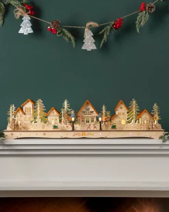 Lit Wooden Christmas Mantel Villages
