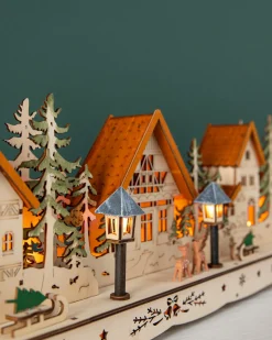 Lit Wooden Christmas Mantel Villages