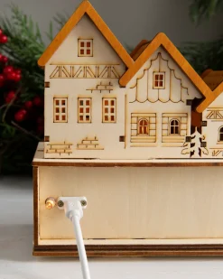 Lit Wooden Christmas Mantel Villages