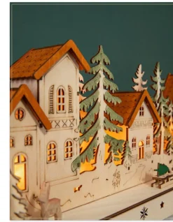 Lit Wooden Christmas Mantel Villages
