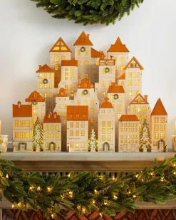 Lit Wooden Christmas Mantel Villages