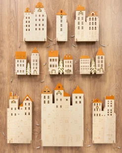 Lit Wooden Christmas Mantel Villages