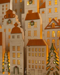 Lit Wooden Christmas Mantel Villages