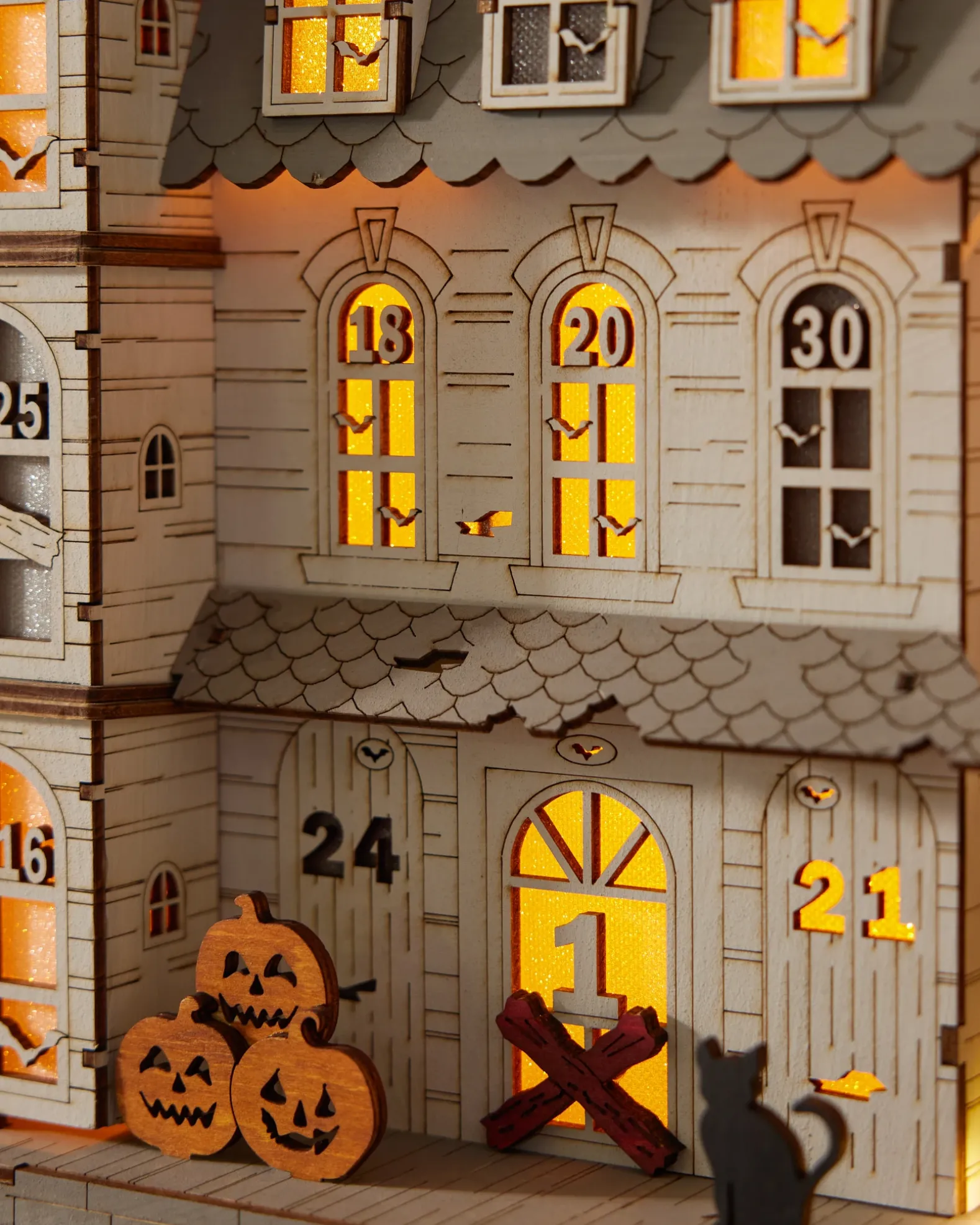Lit Wooden Halloween Countdown Calendar