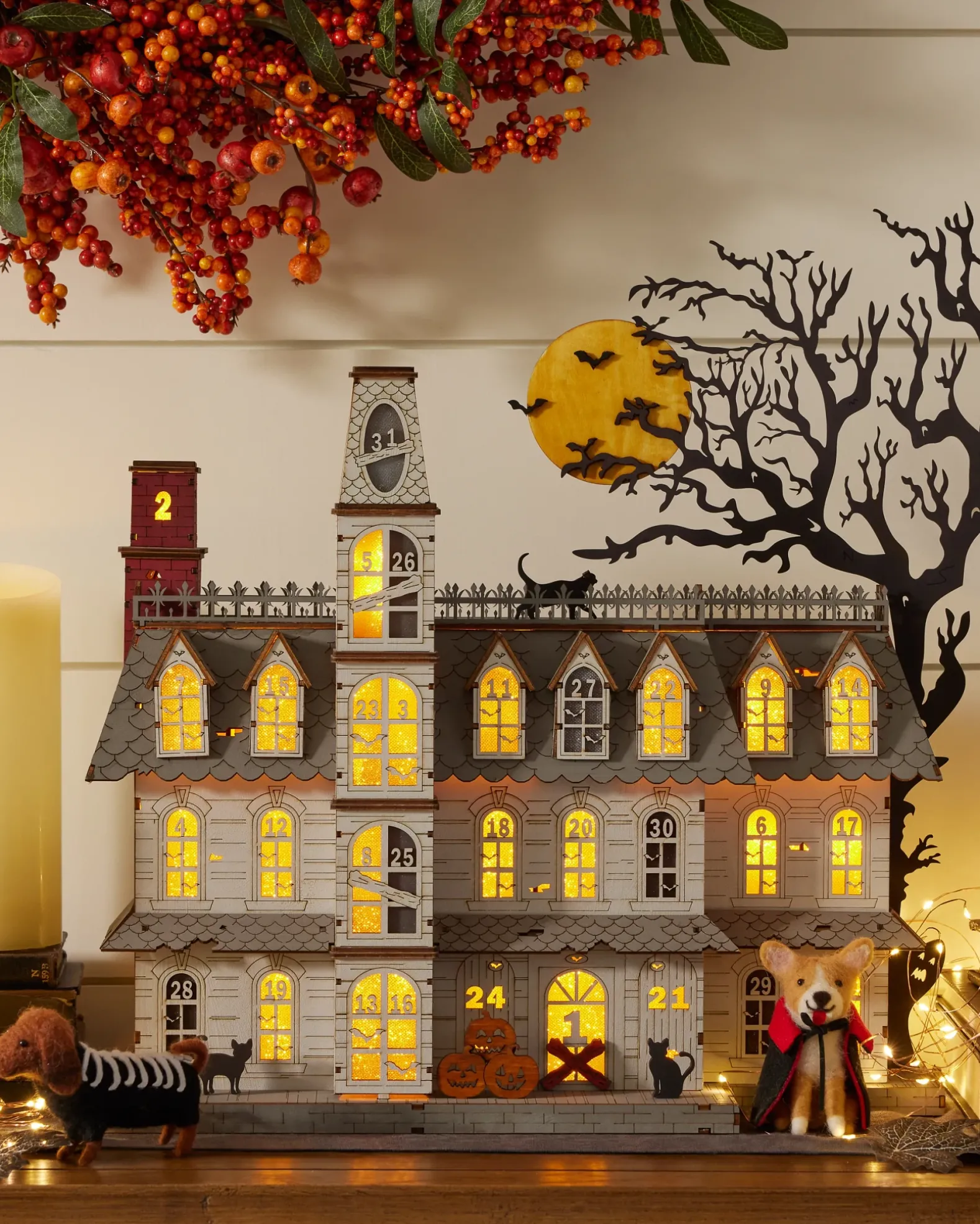 Lit Wooden Halloween Countdown Calendar