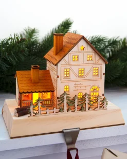Wooden Alpine Village Stocking Holders